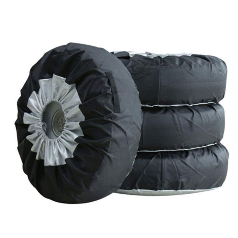 Comily Plus+ 4pcs/Set 210D Polyester Spare Tire Covers Storage Tote Bags with Handle Fit for 16"-18" Tyres in Diameter-Black/Silver - Image 2